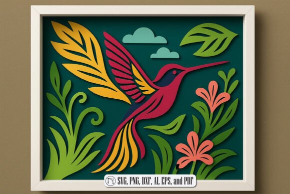 3D Hummingbirds Nature Shadow Box Svg Garden Art