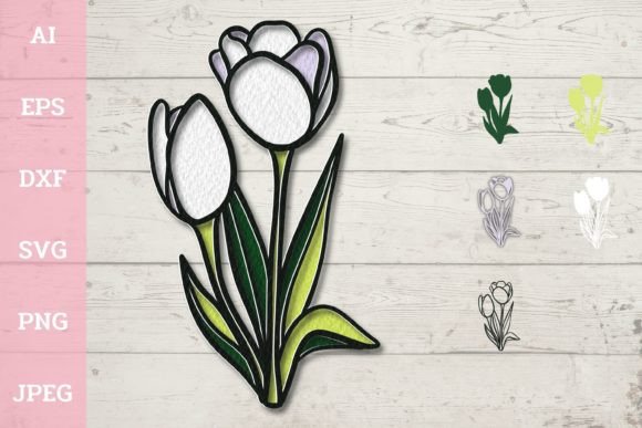 White Paper Tulip SVG Layered Art