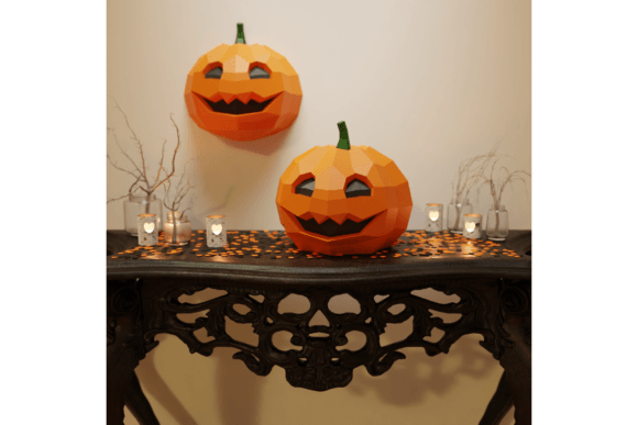 Faceted Pumpkin SVG Papercraft Display