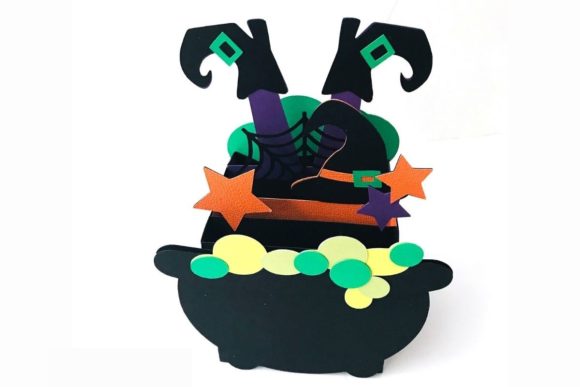 3D Witch Halloween Box Card Svg Cauldron