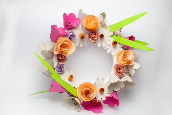 Assorted Paper Flower Wreath SVG For Spring Decor