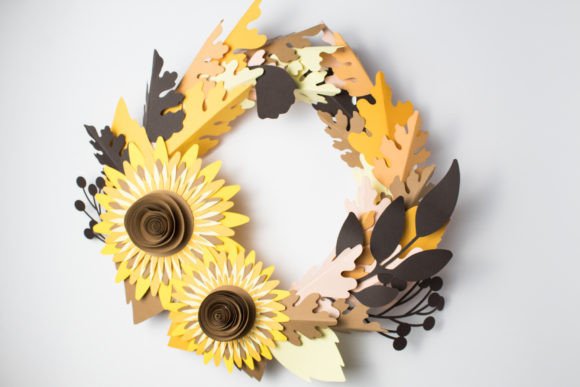Autumn Paper Flower Wreath SVG Template