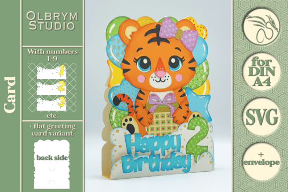 Baby Tiger Birthday Pop Up Card Svg Kawaii