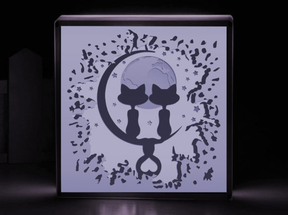 Moonlit Couples Cat Shadow Box Svg