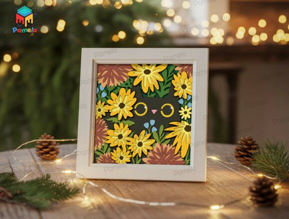 Floral Cat Shadow Box Svg Hideaway