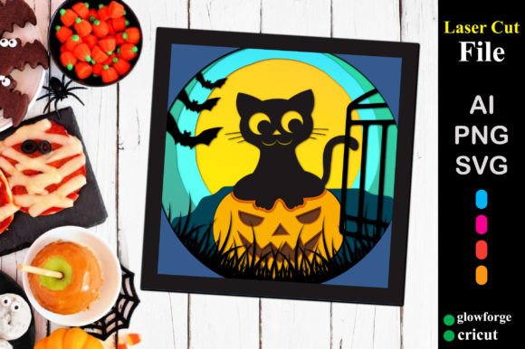 Pumpkin Cat Halloween Shadow Box Svg