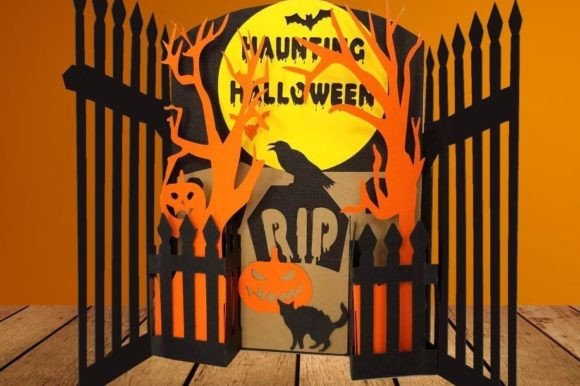 Cemetery Gate Halloween Card Svg Fold