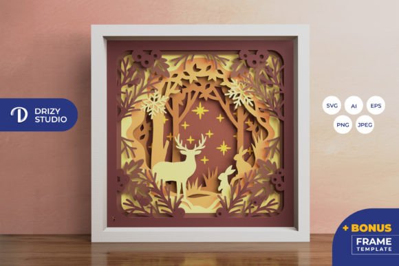 Christmas Woodland Forest Shadow Box Svg
