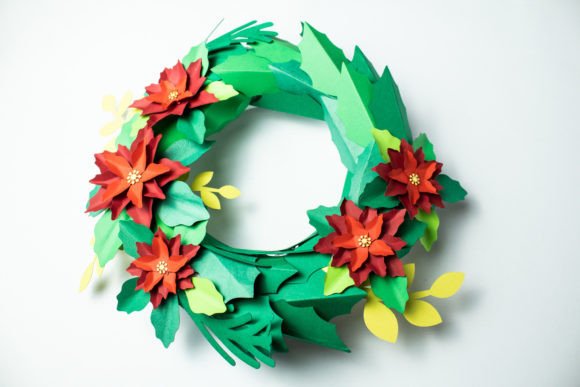 Christmas Paper Flower Wreath SVG Decor