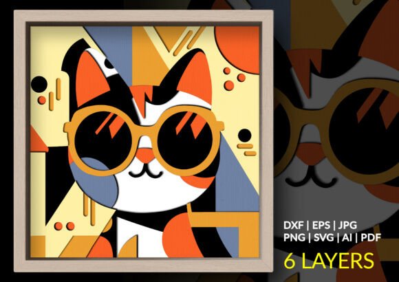 Stylish Cat Shadow Box Svg Portrait
