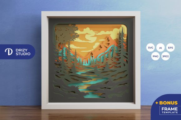 Creek View Nature Shadow Box Svg Peaks