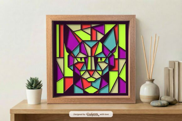 Cubism Cat Shadow Box Svg Wall Art