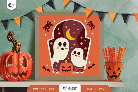 Cute Gravestone Ghost SVG Paper Scene
