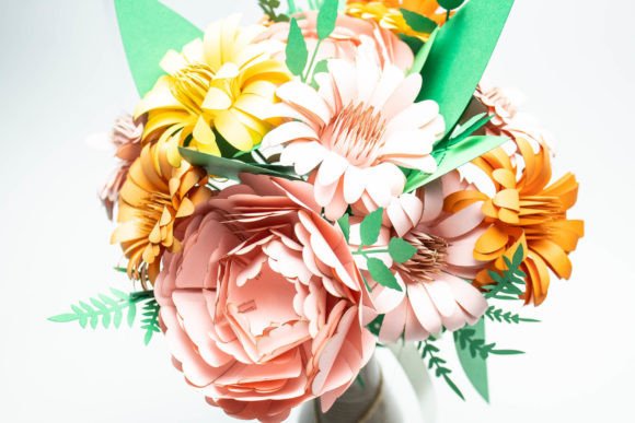 Dahlias Peonies Paper Flower Bouquet SVG Ferns