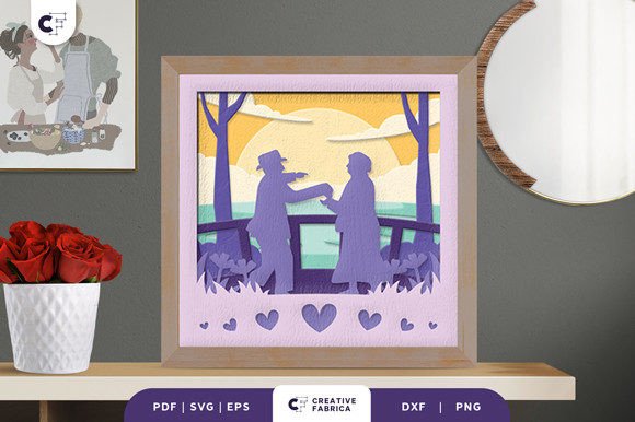 Dancing Couple Anniversary Shadow Box SVG Scene
