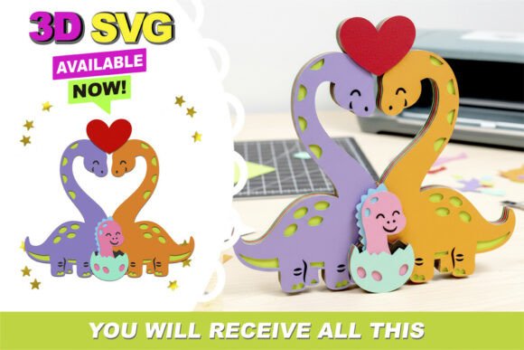 Dino Love Family Kids Birthday Svg Art