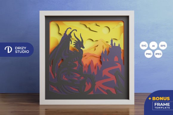 Mystical Dragon Shadow Box Svg Castle Scene