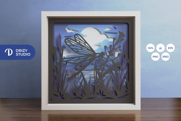 Wetland Shadow Box Design SVG Dragonfly