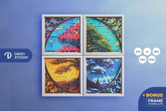Four Seasons Shadow Box Svg Tree Panels