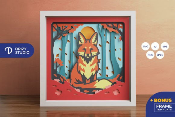 Sakura Fox Shadow Box SVG Scene