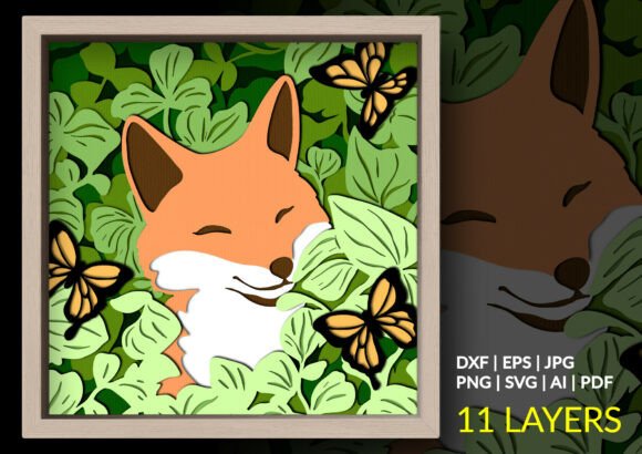 Fox Garden Nature Shadow Box Svg Scene