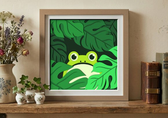 Jungle Frog Nature Shadow Box Svg Monstera