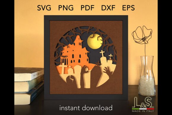 Graveyard Halloween Shadow Box Svg Design