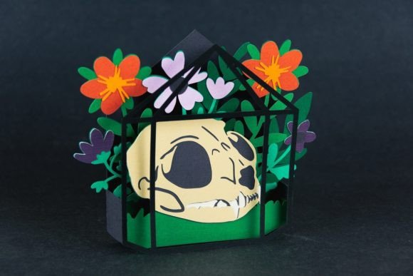 Cat Skull Halloween Box Card Svg Terrarium