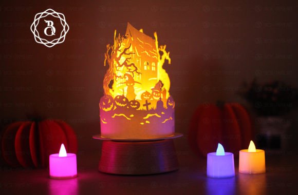 Glowing Halloween Paper Lantern SVG Cat Witch