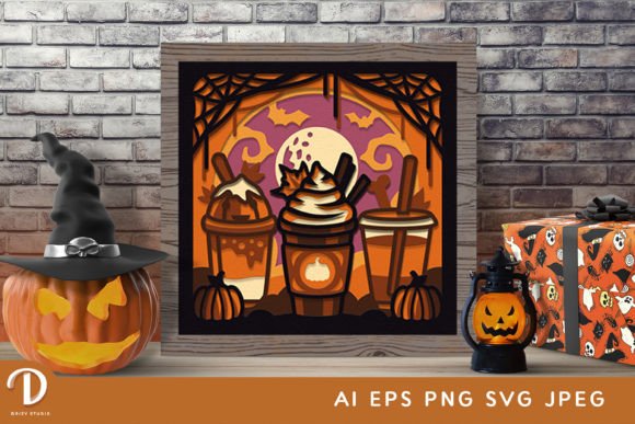 Coffee Drinks Halloween Shadow Box Svg