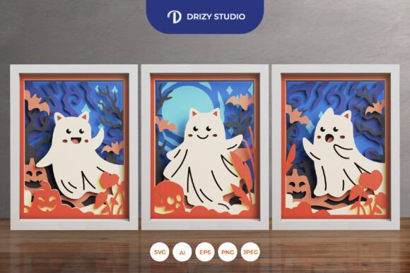 Halloween Cute Ghost Svg Shadow Trio