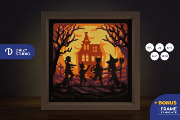 Kids Cosplay Halloween Shadow Box SVG Scene