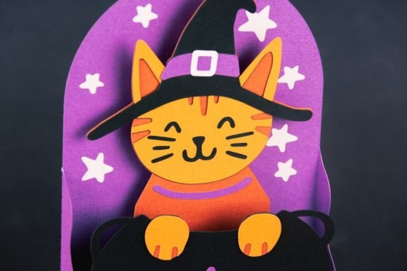 Kitty In Halloween Box Card Svg Cauldron