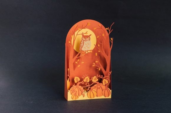 Owl Scene Halloween Box Card Svg