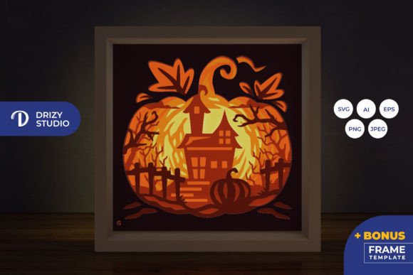 Haunted House Pumpkin Shadow Box Svg Frame