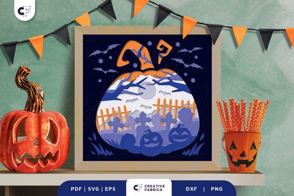 Layered Halloween Pumpkin Shadow Box Svg Scene