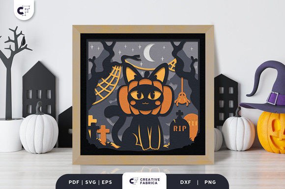 Black Cat Pumpkin Shadow Box Svg Nook