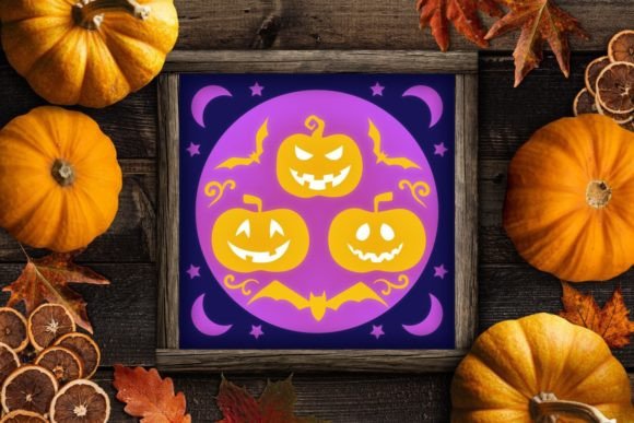 Bats And Stars Pumpkin Shadow Box Svg Scene