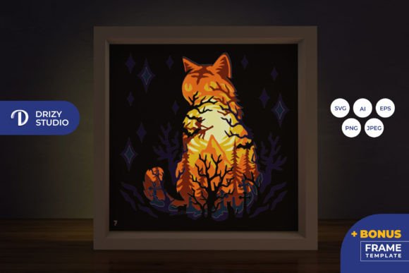 Moonlit Cat Shadow Box Svg Halloween Scene