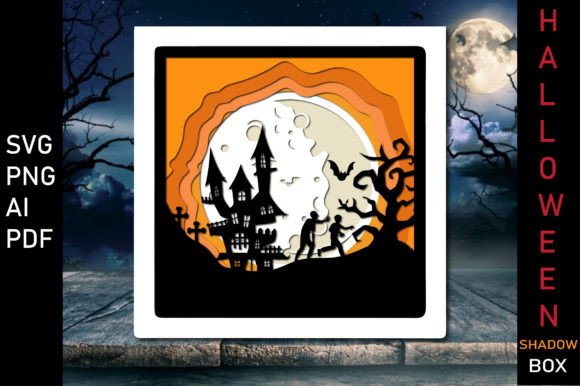 Moon Chase Halloween Shadow Box Svg Art
