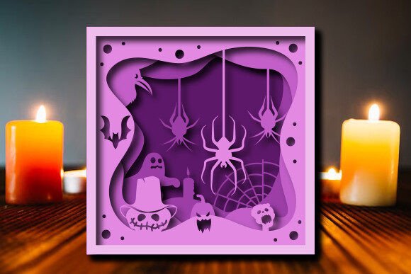 Spider Web Halloween Shadow Box Svg