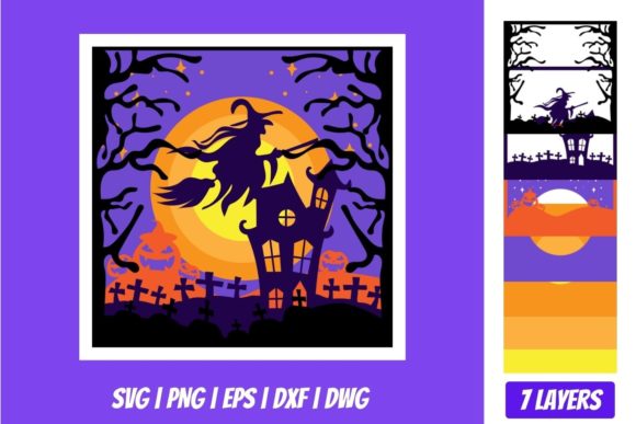 Witch Halloween Shadow Box Svg Scene