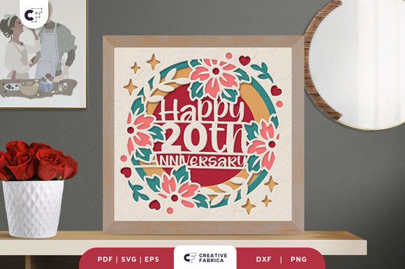 Happy 20th Anniversary Shadow Box Svg Wreath