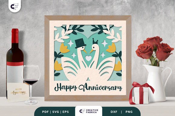 Swan Pair Anniversary Shadow Box SVG