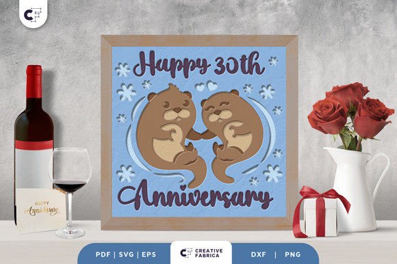 Otter Pair Anniversary Shadow Box Svg Design