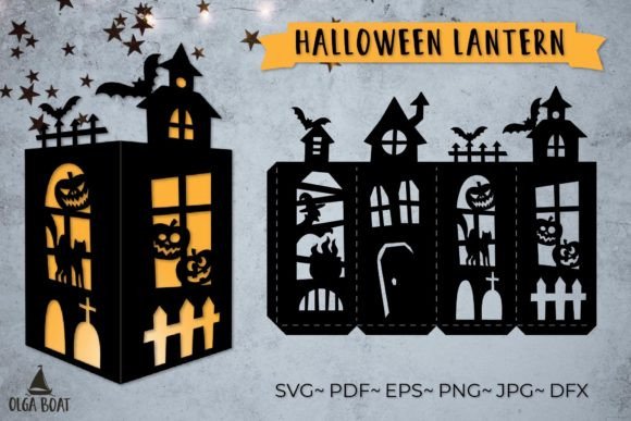 Haunted House Halloween Paper Lantern SVG Cut