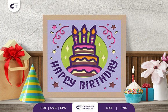 Framed Kids Birthday Svg Cake Papercut