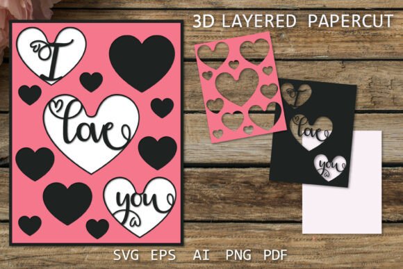 Layered Greeting Card Svg Valentine Hearts