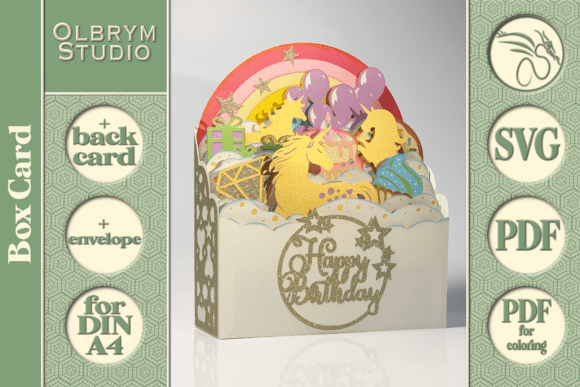 Unicorn Birthday Pop Up Card SVG Scene