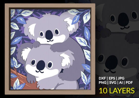 Mother Koala Shadow Box Design Svg Art
